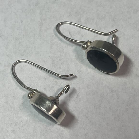 vintage sterling silver 925 post drop earrings oval black onyx stone signed ROMA - Picture 7 of 8